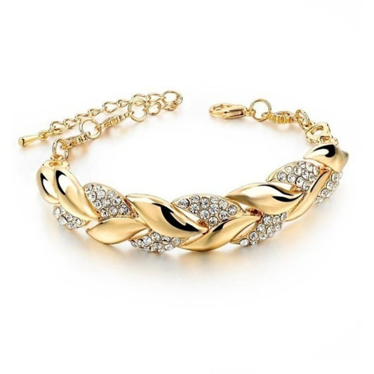 18K Gold Leaf Bracelet Fashion Wedding Jewelry Women's Diamond Bracelet