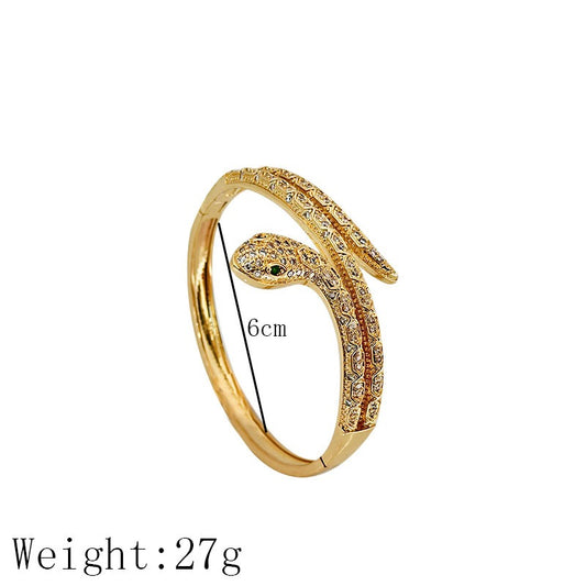 Copper plated 18K gold inlaid colorful zircon snake shaped vintage bracelet for women