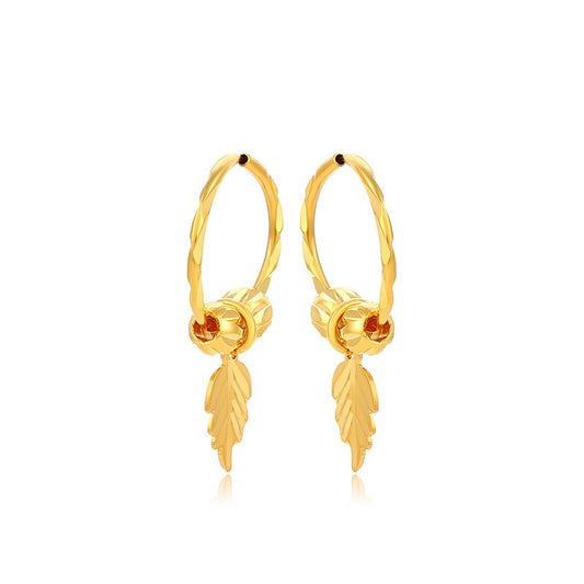 24K gold-plated rotating bead leaf earring buckle alloy gold-plated European and American retro style earrings