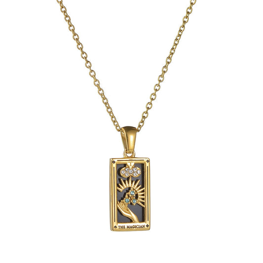 Electroplated True Gold Vintage Tarot Brand TAROT Diamond Drip Oil Square Necklace Women's Titanium Steel